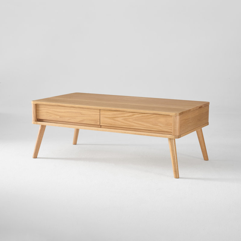 39"W Solid Oak Lift Top MCM Coffee Table with Storage, 39.4"L x 21.65"W, Red Oak & Natural 