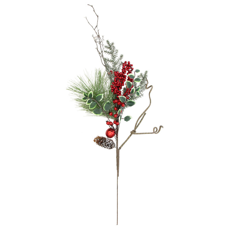 Vaporisateur de Noël artificiel 32 "avec baies vertes et rouges et pommes de pin givrées 32"