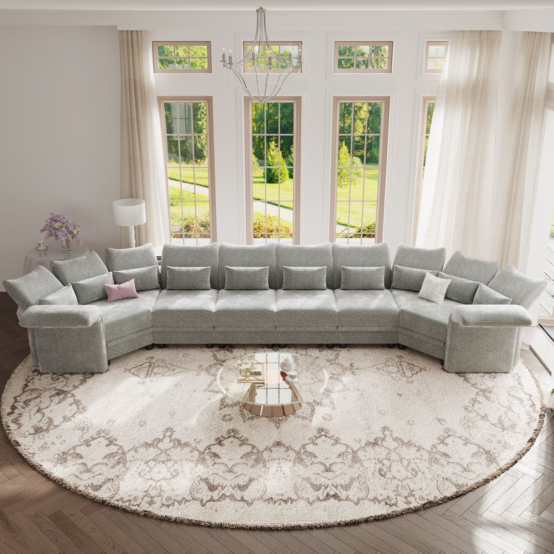 Canapé modulaire rembourré 11 pièces 122 po Osvaldas, Velours gris clair