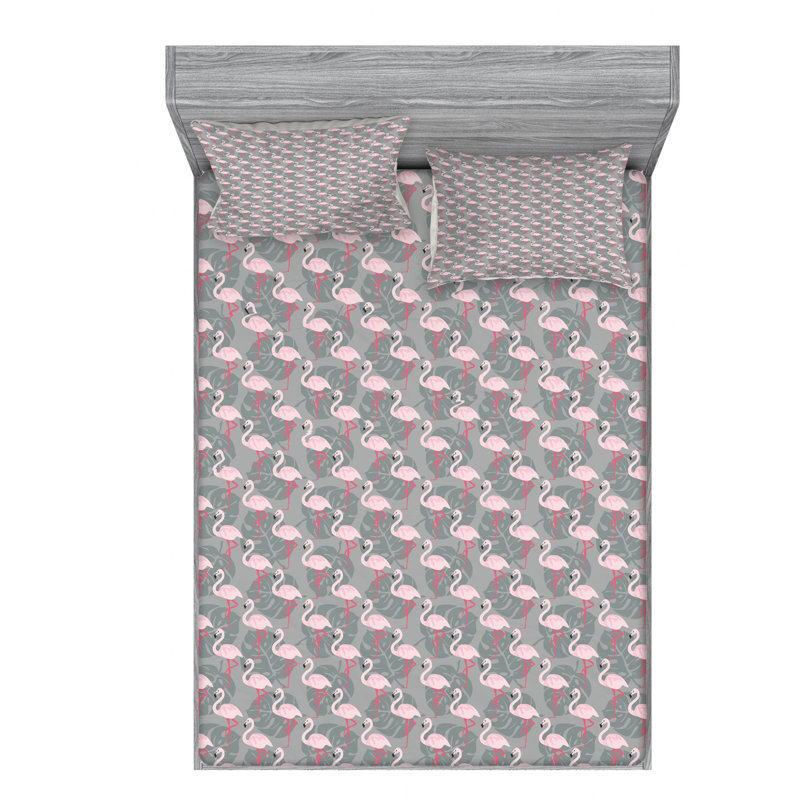 Flamingo Microfiber Floral Sheet Set, Queen Sheet Set + Fitted Sheet + 2 Pillowcases