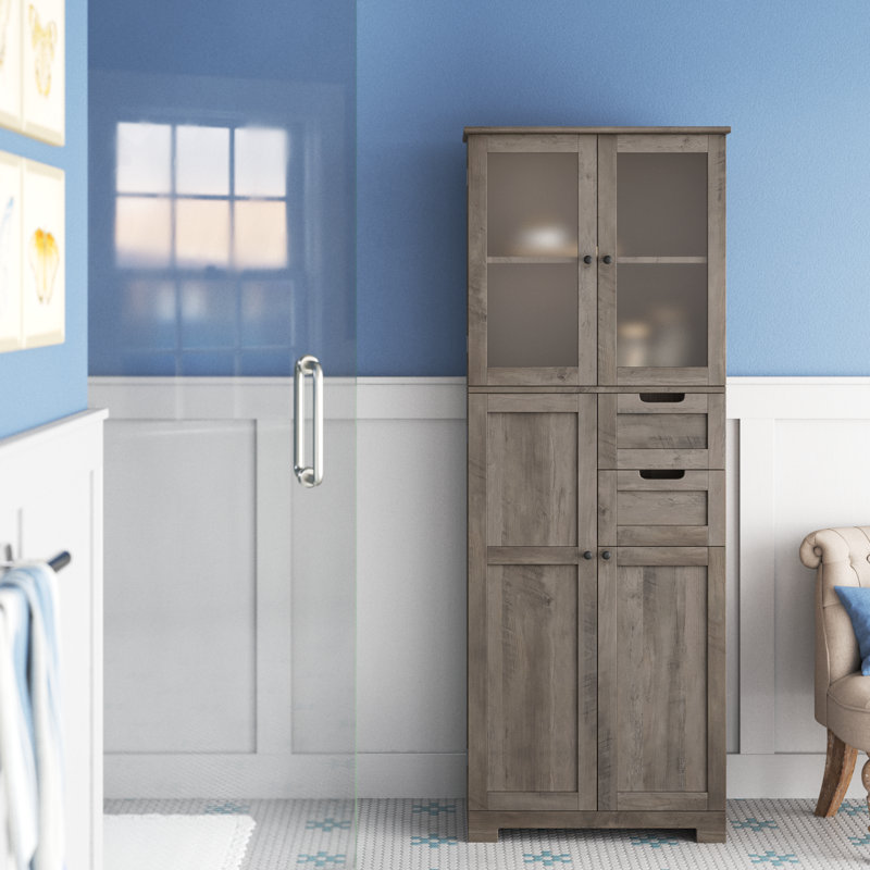 Almetter Freestanding Bathroom Cabinet with Drawers, Wash Gray