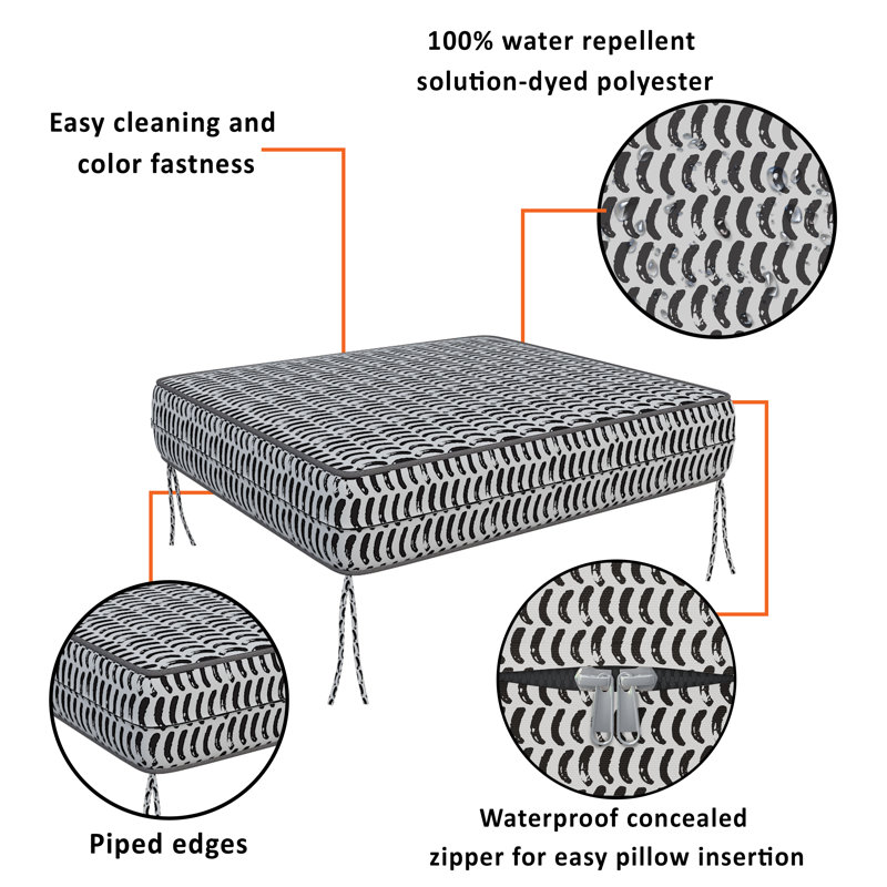 Outdoor Waterproof Square Seat Cushion Cover, Individual Box Cushion Sofa Couch Cover With Piping