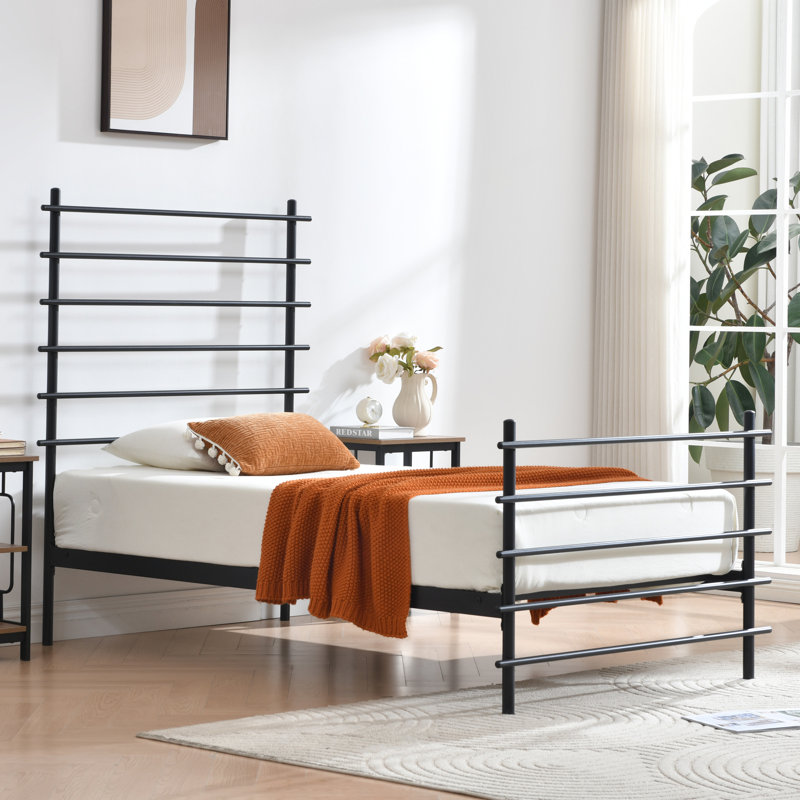 Modern Metal Platform Bed Frame with Colorful Horizontal Bars - Multiple Colors Available, No Box Spring Needed, Sturdy Steel Construction, Easy Assembly