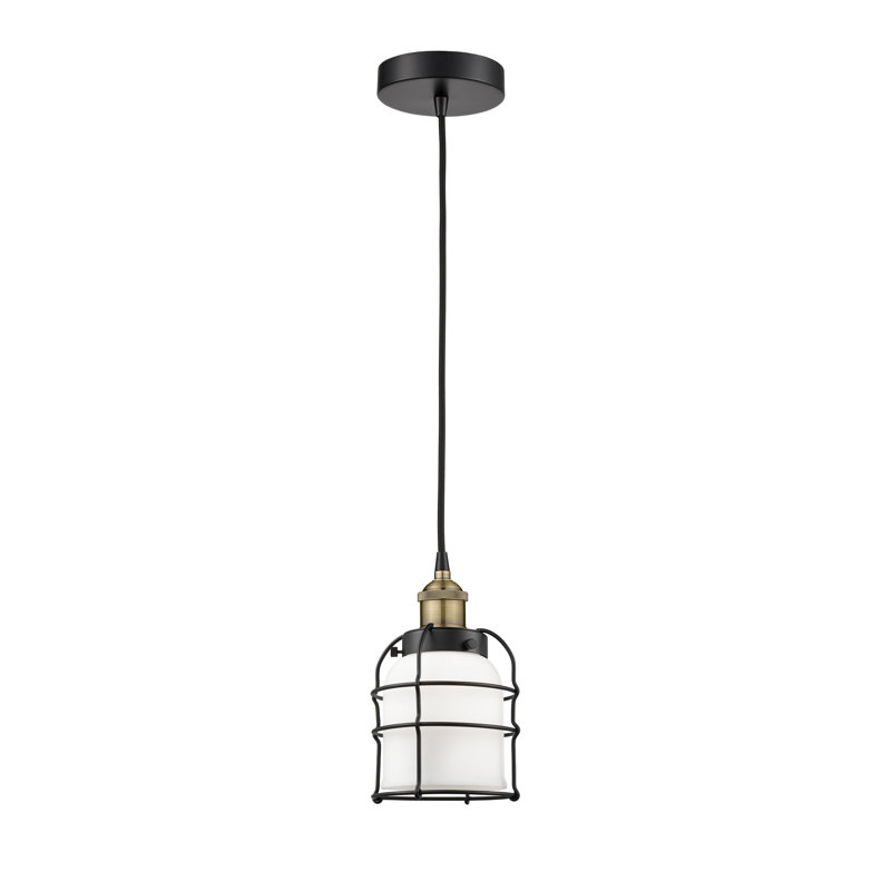 Luminaire suspendu 1 lumière Helladius, Laiton antique noir, Blanc mat, H 10 po x l 6 po x P 6 po