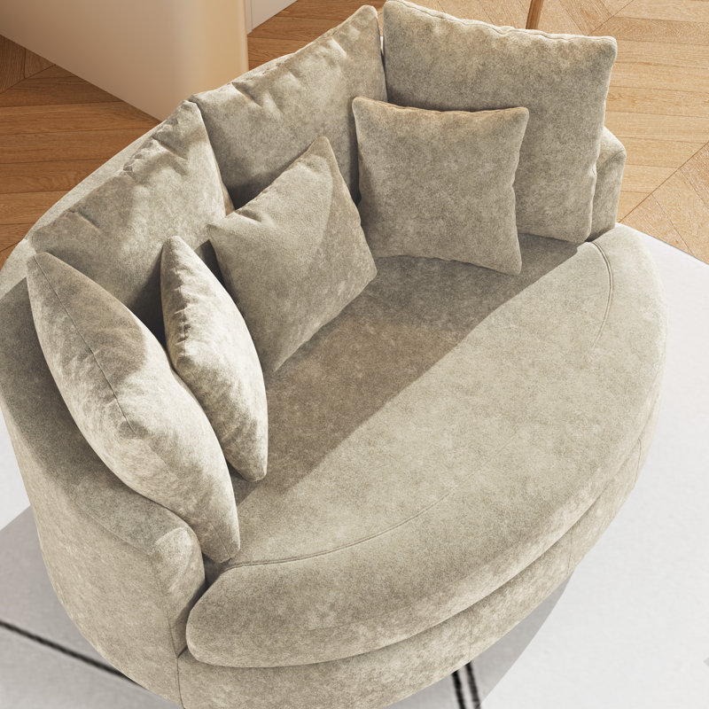 70.1" W Slipcovered Oversized Modern Chenille Sofa Chair, Upholstered Accent Barrel Chair With Pillows, Wheat