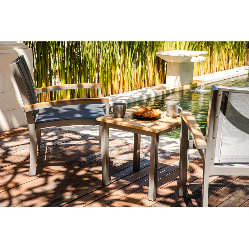 Soho 20" Teak Aluminum Outdoor Tall Square Side Table, Silver