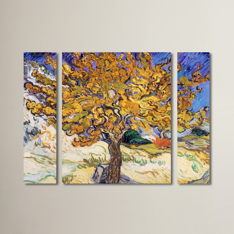 « mulberry tree 1889 » par vincent van gogh, ensemble de 3 reproductions d’art sur toiles tendues, H 24 po x l 32 po x P 2 po
