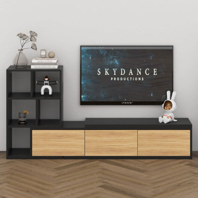 74.8''-126'' Extendable TV Stand With 3 Tier Bookshelves For Tvs Up To 110'', Adjustable Entertainment Centre With Storage Cabinets