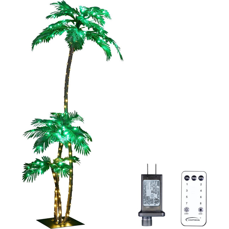 Faux palmier en métal autoportant, H 84 po x l 10 po x P 30 po