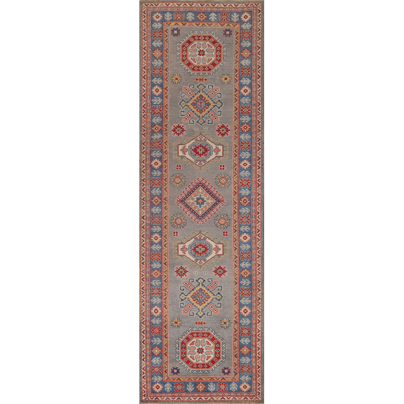 Tapis de couloir rose en laine noué à la main de conception unique 2 pi 9 po x 9 pi 9 po New Age
