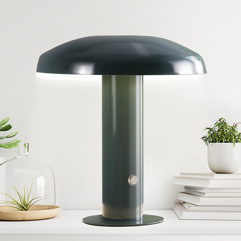 Writzer 11" Contemporary Bohemian Rechargeable/Cordless Dimmable Integrated LED Mushroom Table Lamp, Forest Green