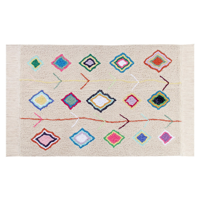 Kaarol Hand Tufted Cotton Moroccan Area Rug in Beige/Orange/Yellow/Navy, Rectangle 4'7" x 6'7"