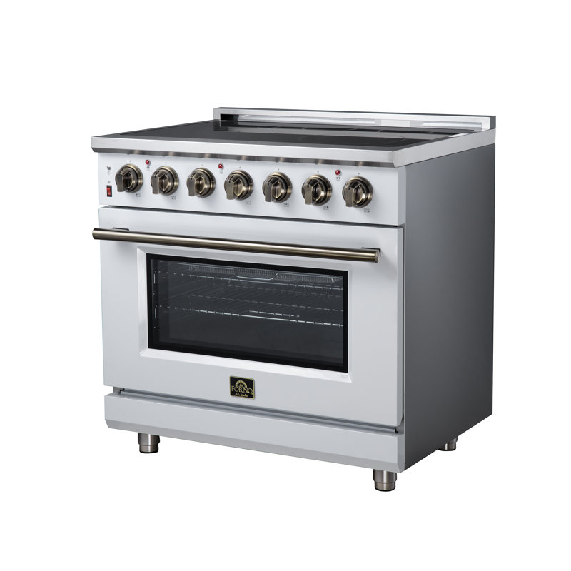 Cuisinière électrique autoportante 36 pouces Alta Qualita Massimo, 5 éléments, 5,36 pieds cubes avec friteuse à air, White