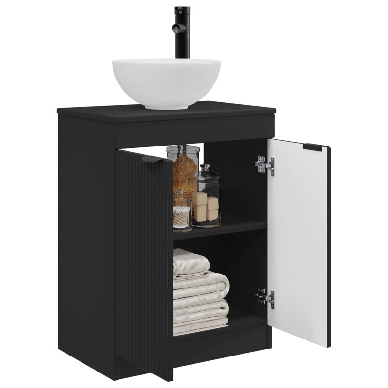 Single Bathroom Vanity with Ceramic Basin, Black