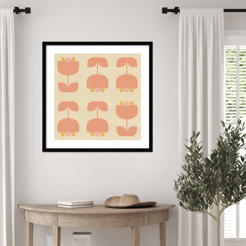 «Retro Tulip Harmony» par Pearlstein, impression sur bois encadrée, H 25 po x l 25 po, Noir Svelte