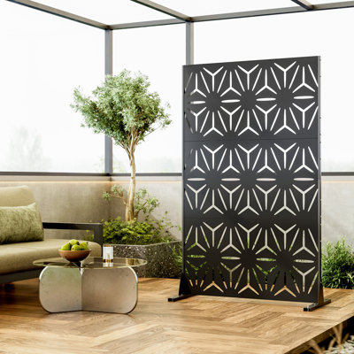 Écran d'intimité robuste pour patio, balcon, cour arrière - paravent en métal de 72 po de hauteur avec motif géométrique moderne, ensemble anti-basculement, résistant aux intempéries, facile à assembler