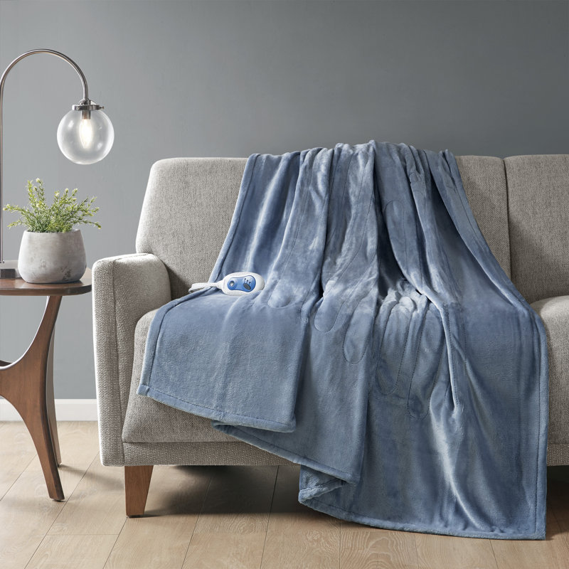 Jeté chauffant en peluche surdimensionné, Bleu saphir