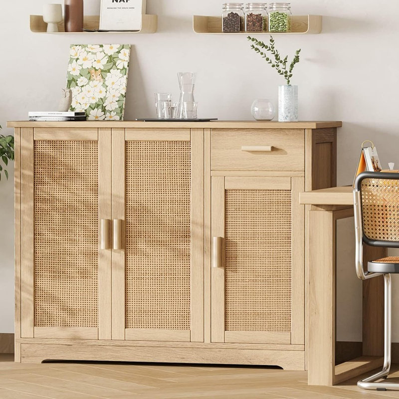 Buffet en rotin avec tiroir et portes - Naturel
