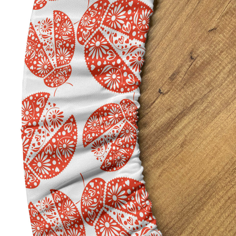 Ebern Designs Ladybugs Fitted Round Tablecloth Diameter Vermilion White, 67.72" Round