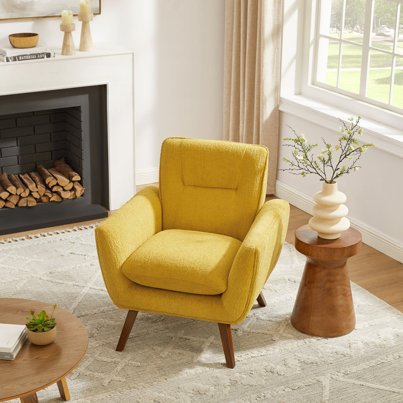 Robertia 32.68" W Upholstered Tufted Armchair, Yellow Fabric