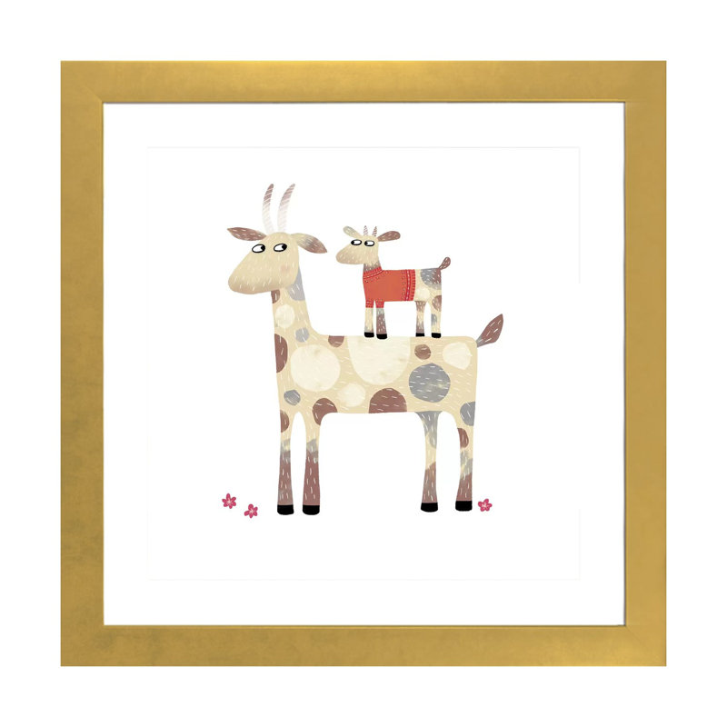 " Goats " by Nic Squirrell, 24" H x 24" W x 1" D, White, Gold Framed Paper