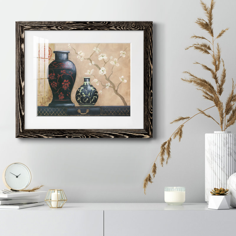Asian Calm I - peinture encadrée, Cadre noir, H 20 po x l 17 po x P 1,5 po