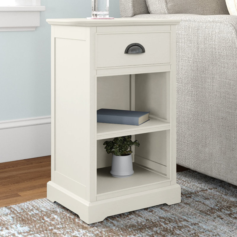 Jonesport Solid Wood Top End Table with Storage, White