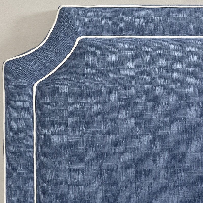 Cloverdale Upholstered Panel Headboard, King, Denim Blue/White Piping Viscose Blend