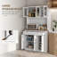 71" Tall Kitchen Pantry Storage Cabinet with Microwave Stand, Freestanding Buffet with Hutch, 2 Drawers, 5 Doors, Adjustable Shelves and Glass Doors ,wood-234495242