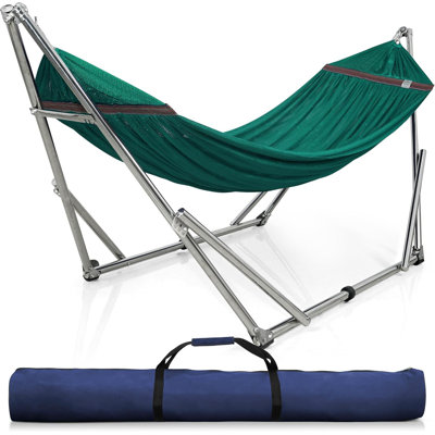  Hamac réglable pliable avec support - Support de hamac pour pique-nique et filet de hamac en polyester à 2 couches pour 2 personnes avec sac de transport, paon