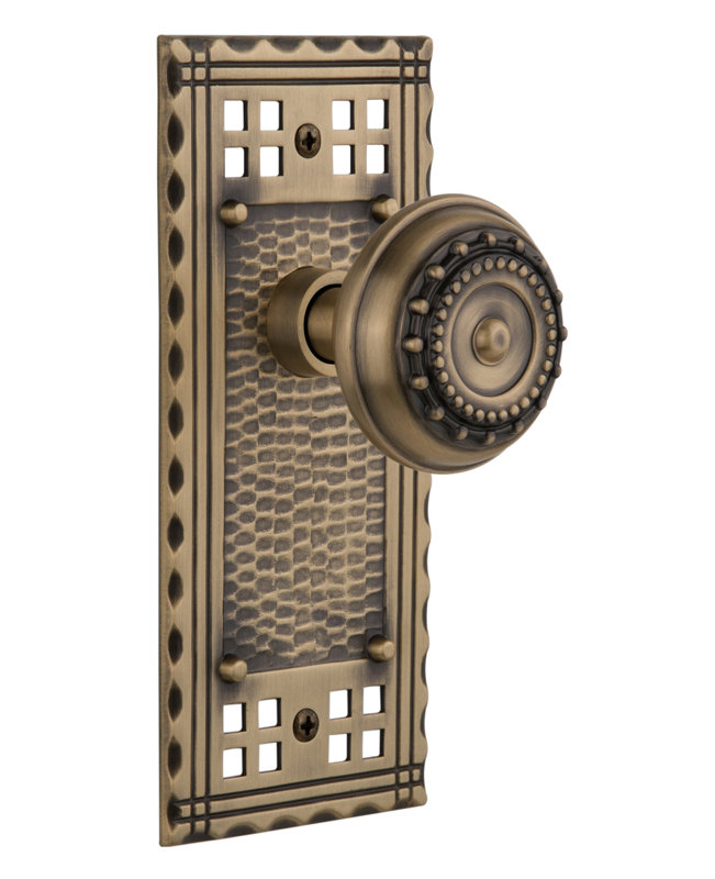 Craftsman Plate with Meadows Door Knob, Antique Brass, 2.375"
