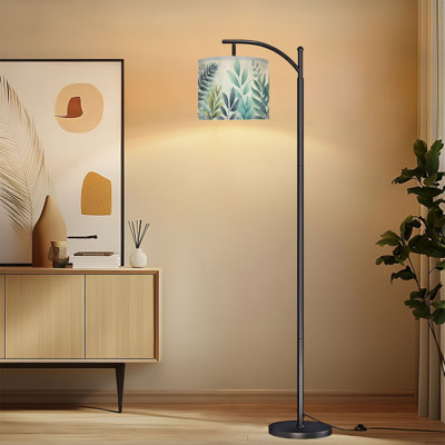 Arc Floor Lamp with Adjustable Lampshade Tropical Tree Green Coconut Palm Coastal Abstract Leaf Large Tropical Standing Lamp 3 Color Temperatures Dimmable Tall Pole Lamp with Foot Switch for Bedroom