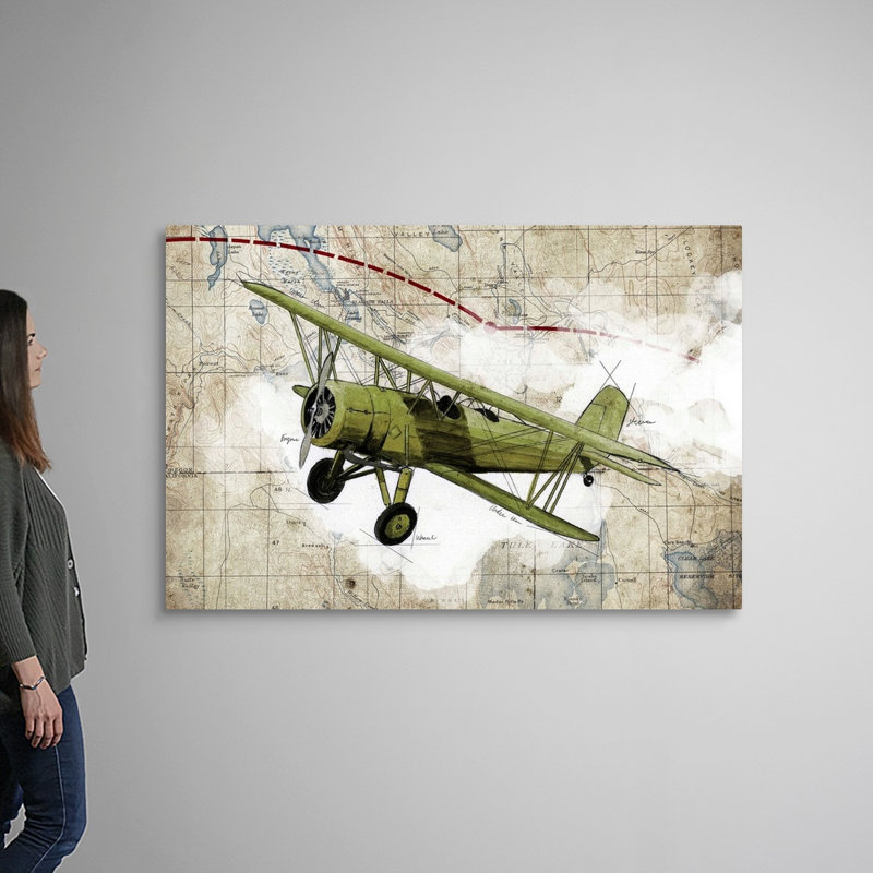 Biplane, impression d’art graphique sur toile, H 40 po x l 60 po x P 1,25 po, Toile tendue