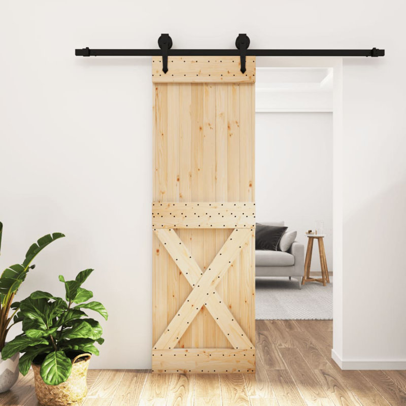 Porte coulissante avec quincaillerie Vidaxl, 27,6 po x 82,7 po, Noir/naturel