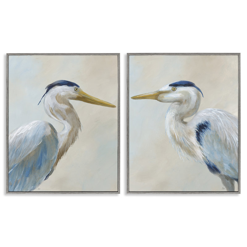 Heron Birds Gazing gauche et à droite, ensemble de 2 estampes numériques encadrées, design par Nan, H 30 po x l 48 po