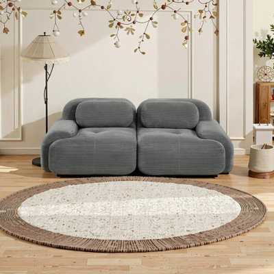 82" Luxury Corduroy Loveseat Sofa – Modular Curved Armrest Design, Anti-Slip & Plush High-Resilience Sponge, Grey