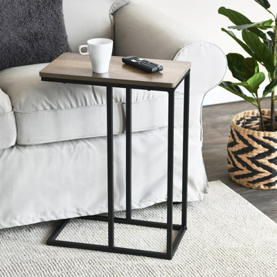 Jamestown C‑Shaped Side End Table with Ashwood Rustic Wood Grain and Black Metal Frame