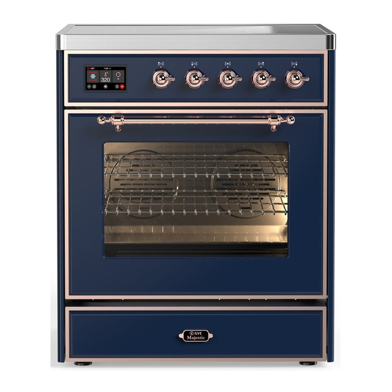 Cuisinière à induction ILVE Majestic III Series 30 po avec 4 éléments à induction (porte en verre), Bleu nuit, Cuivre