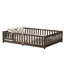 Lit double pleine grandeur avec clôture et porte, lit en bois d'hévéa avec garde-corps de sécurité, espresso-586963027-586963052