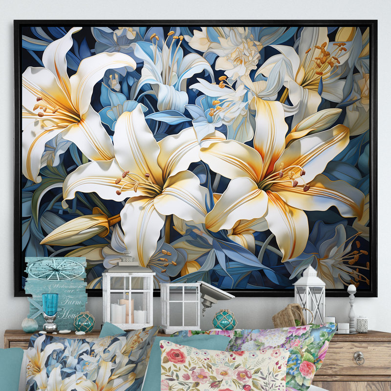 Pure Lily Beauty Whispers sur toile, Cadre flottant noir, H 34 po x l 44 po x P 1,5 po