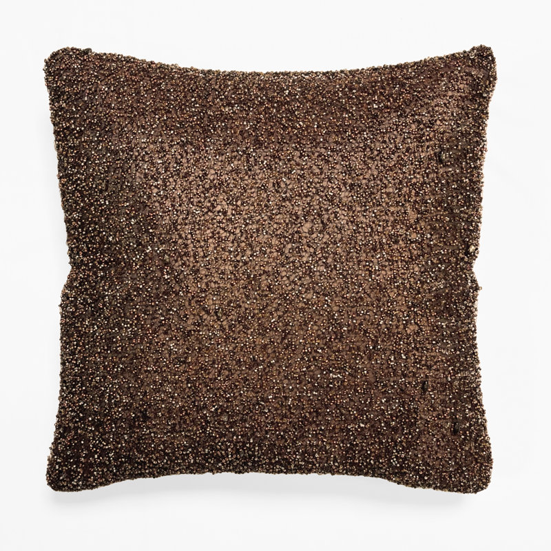 Heavy Beaded Pillow Stone Silk Throw Pillow, Chocolate/Brown
