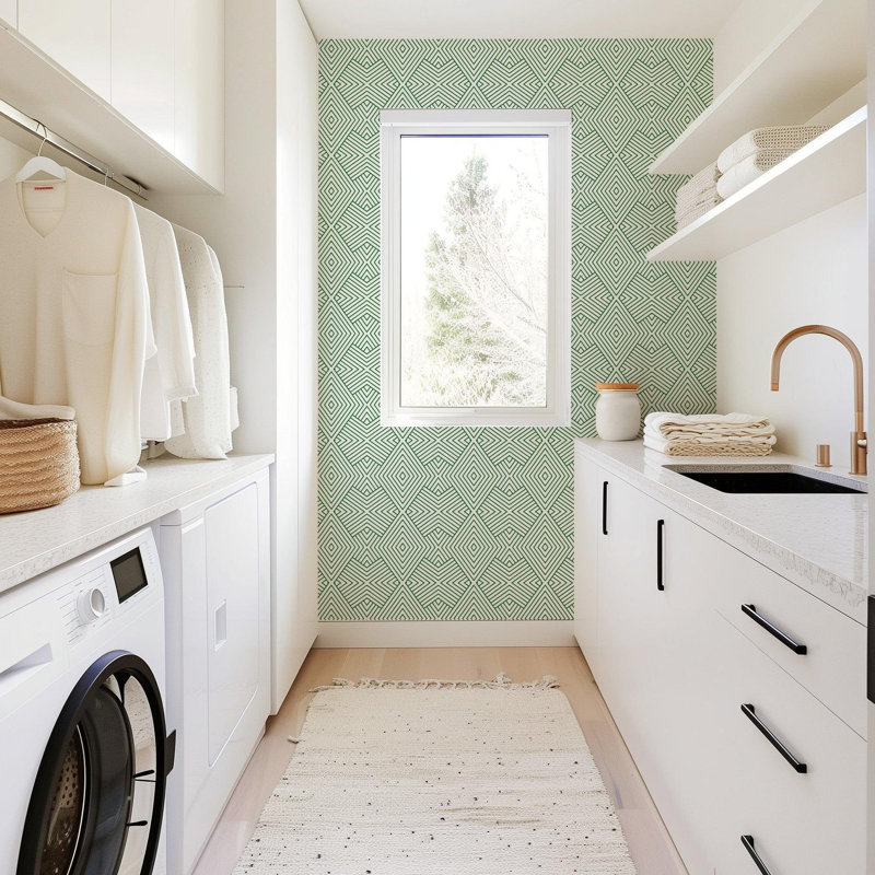 Mrs Paranjape Papers Formation 10' L x 24" W Wallpaper Roll, Faux Grasscloth, Non-pasted, Signature Green