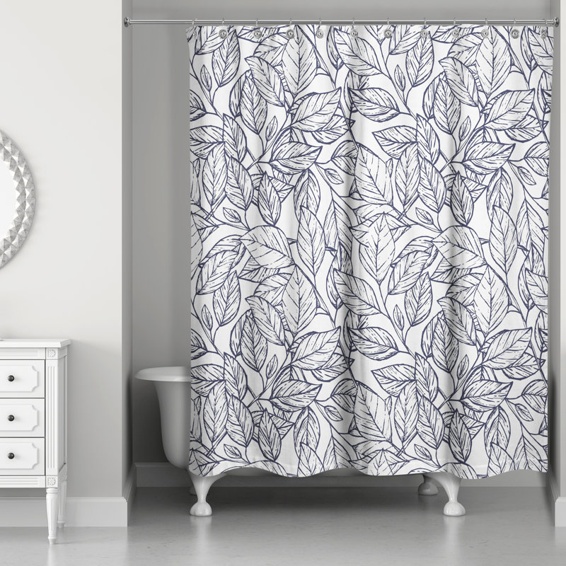 Rideau de douche simple à motif floral deralyn, Bleu marine
