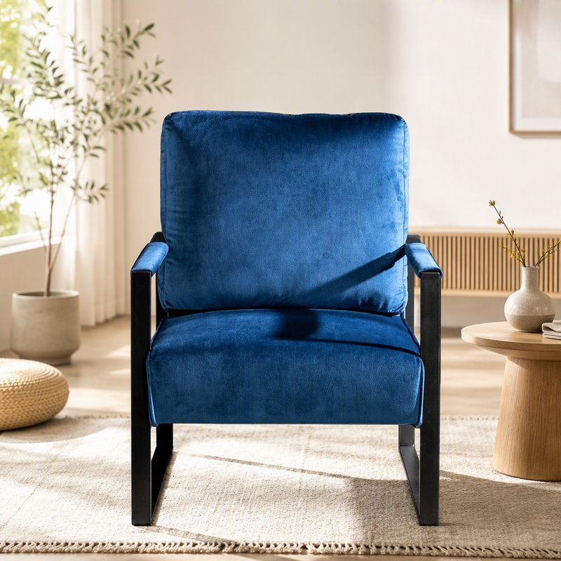 Luxueuse chaise d'appoint rembourrée en peluche avec structure carrée en métal robuste, idéale pour le salon, la chambre à coucher et le bureau personnel