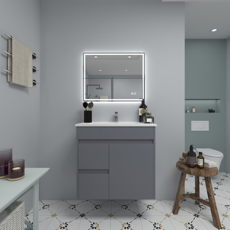 Jashayla Modern Frameless LED Light Bathroom Mirror Fog Free/Dimmable/Wall Mounted, 30" x 30", Square