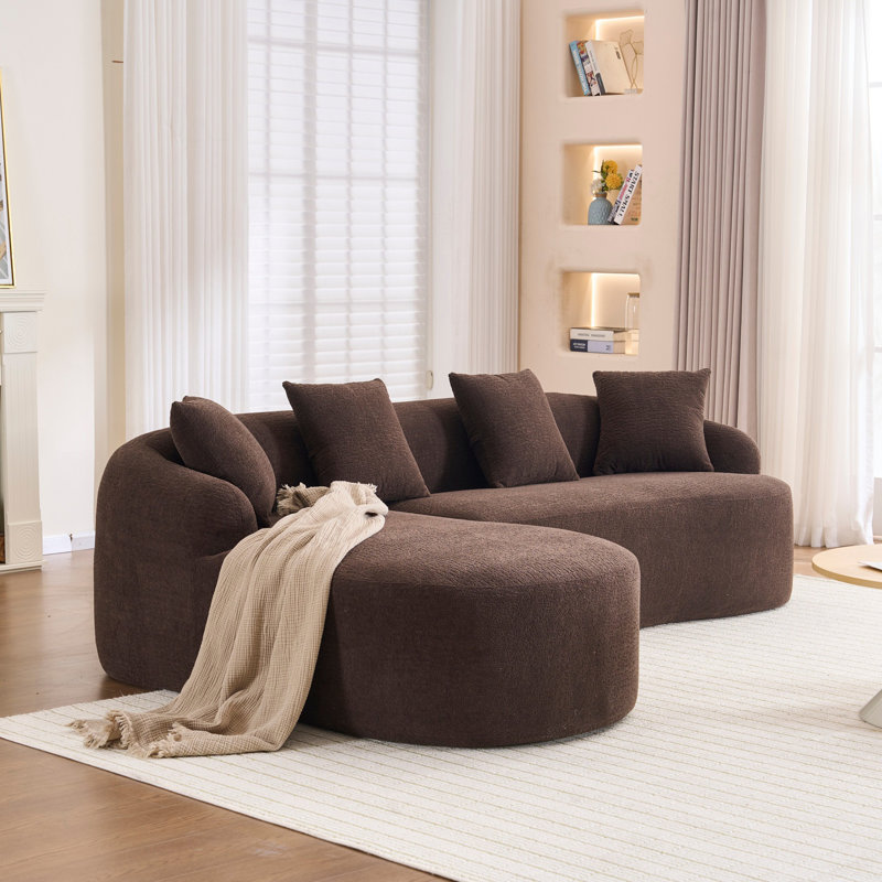 Canapé modulaire en L en éponge à compression complète avec méridienne incurvée, canapé moderne, Brun