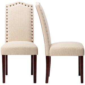 High Back Fabric Upholstered Dining Chairs With Nailhead Trim