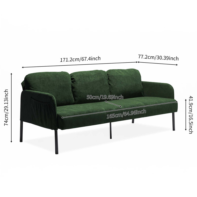 Canapé 3 places en tissu de polyester, Vert