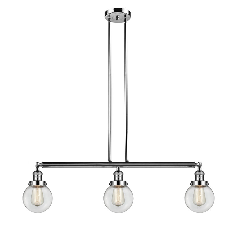 Clementina 3 - Light Kitchen Island Pendant, No Bulb Included, Clear, Polished Nickel