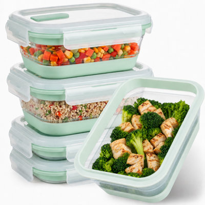 Ensemble de 10 boîtes de conservation pliables en silicone de 800 ml (27 oz) avec couvercles hermétiques à fermeture à pression, idéales pour la préparation des repas.